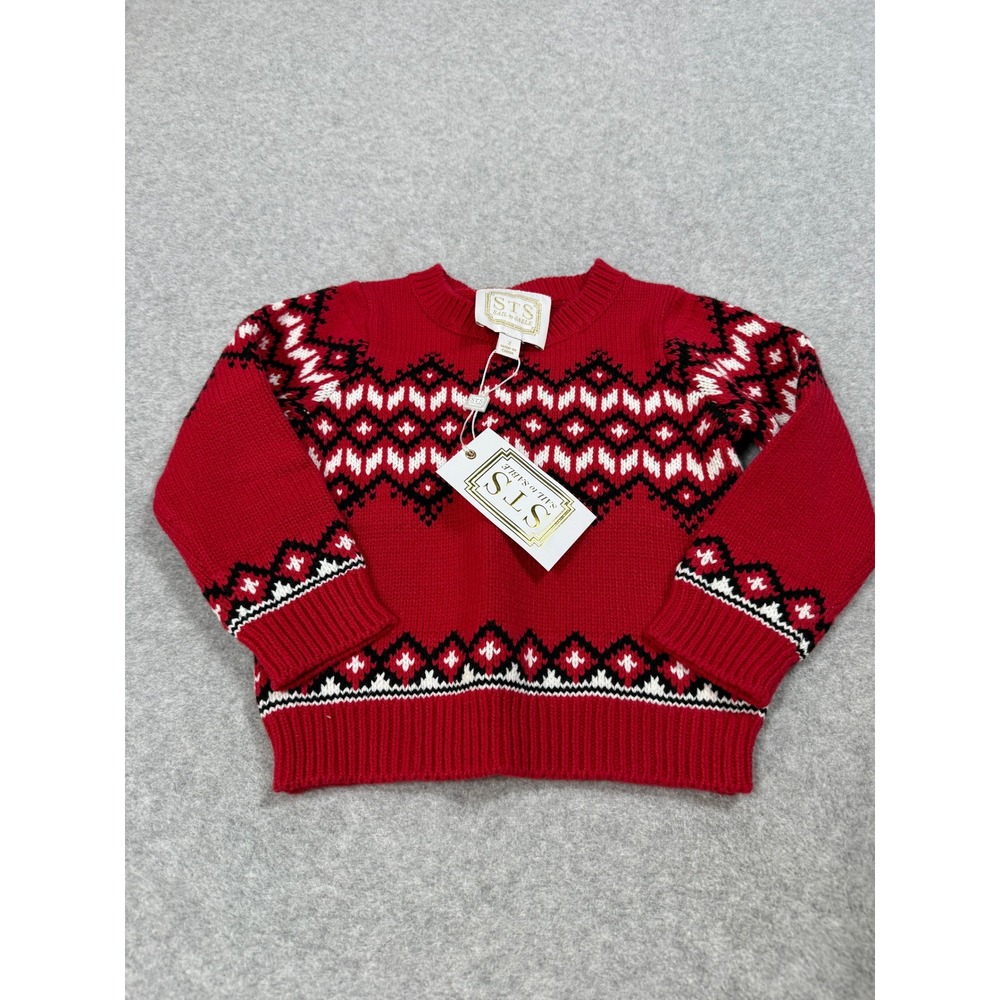 Sail to Sable STS Kids Red Fair Isle Knit Sweater Crewneck Pullover 2 2T NWT